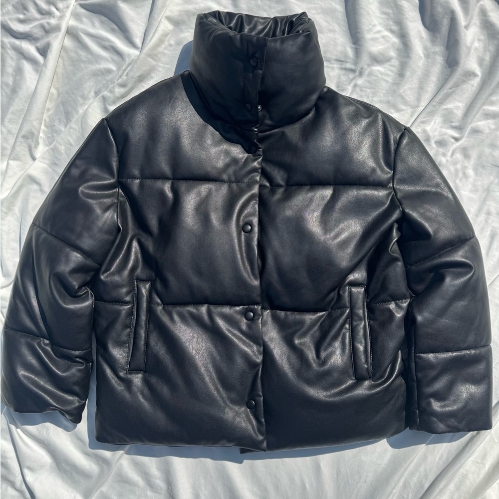 Avec Les Filles Faux Leather Puffer Jacket -  Black, size XS
